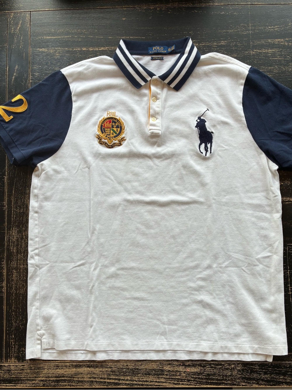 Polo by Ralph Lauren White and Navy Custom Slim Fit Polo size XXL but fits  XL
